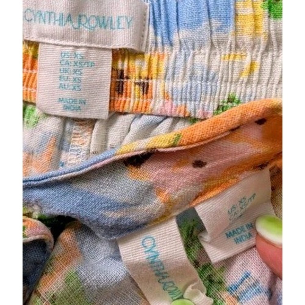 Cynthia Rowley Linen Blend 2-Piece Set Matching Top Pants Greek Island Print XS - Picture 4 of 12